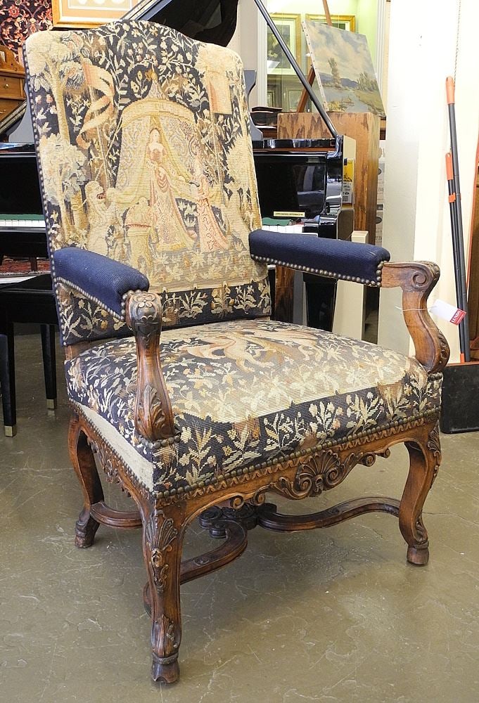 Baroque Walnut Armchair with Tapestry Upholstery, 48 3/4"h. (1 of 7)