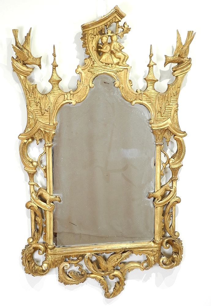 Pair of Chinese Chippendale-Style Giltwood Looking Glasses (restoration noted). (1 of 14)