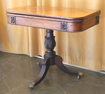 Rare Canadian Mahogany Fold Over Table with Label signed Thomas Nisbet, C.1825, 30"h.: Rare Canadian Mahogany Fold Over Table with Label signed Thomas Nisbet, C.1825, 30"h.