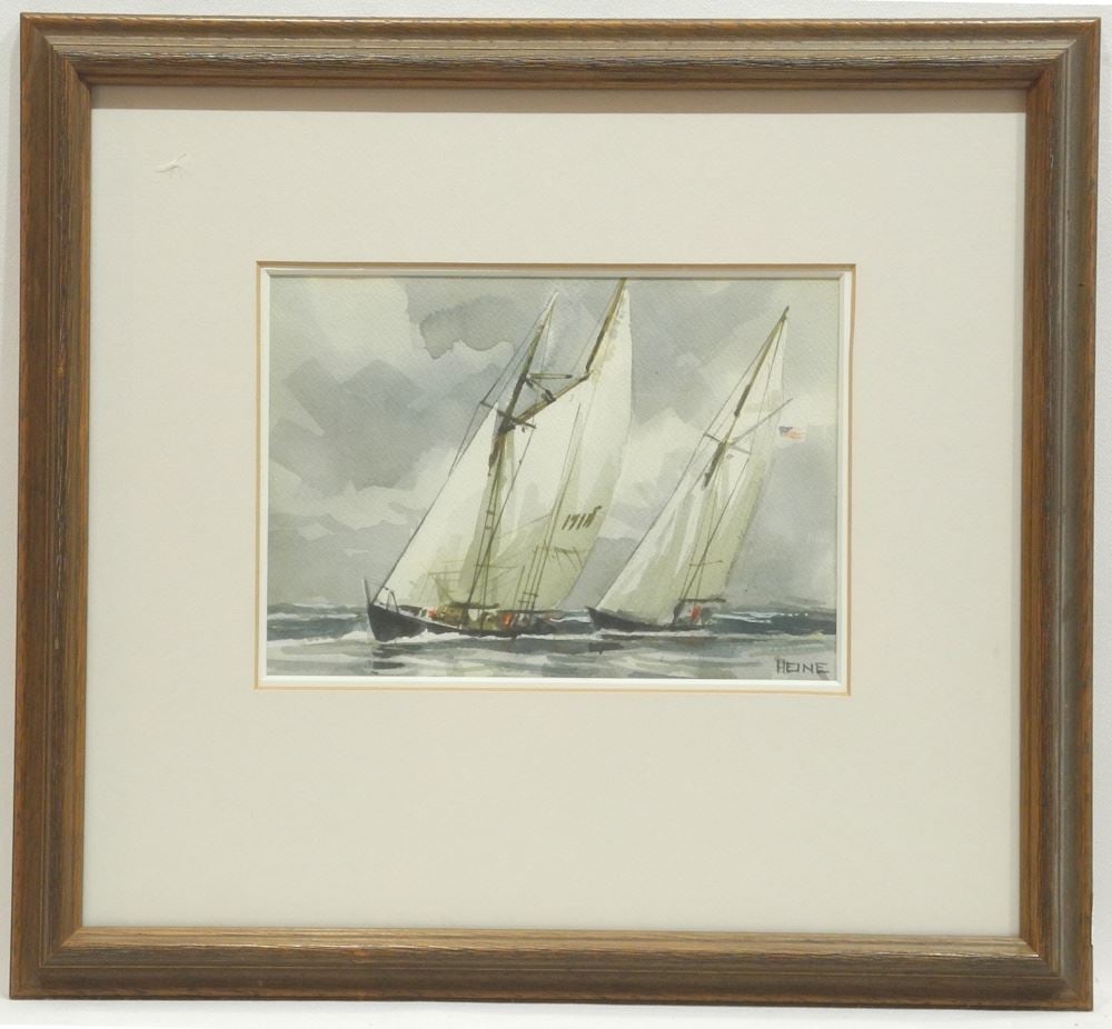 Watercolour signed (Harry) Heine, 6 x 8", "Sailboats". (1 of 4)