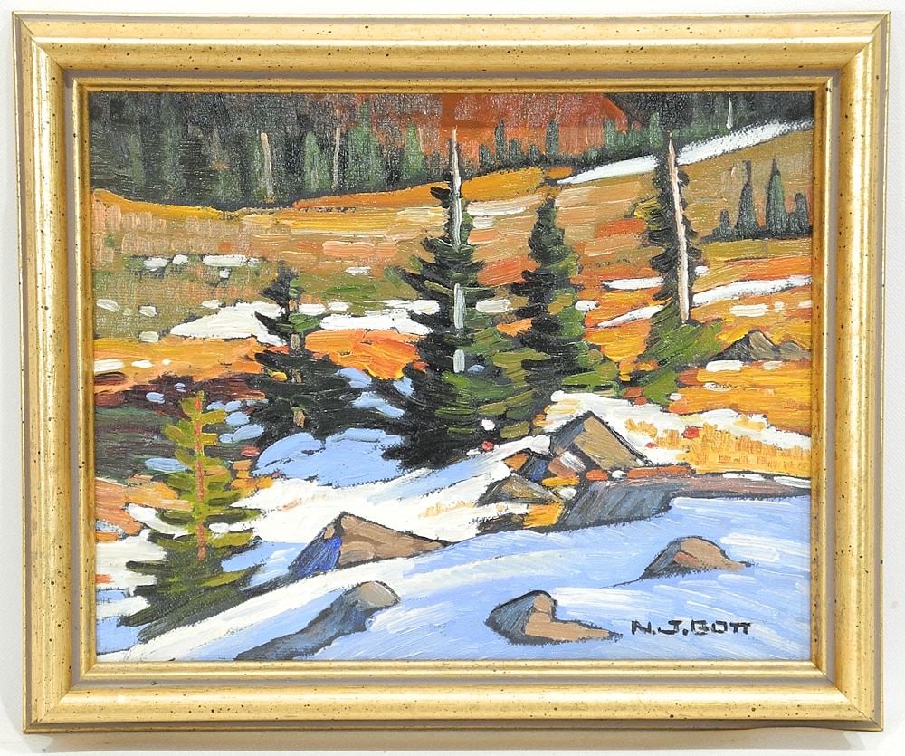 Oil on Canvas signed N. (Nicholas) J.Bott, 8 x 10", "First Snow-Mt. Baker Slope". (1 of 4)