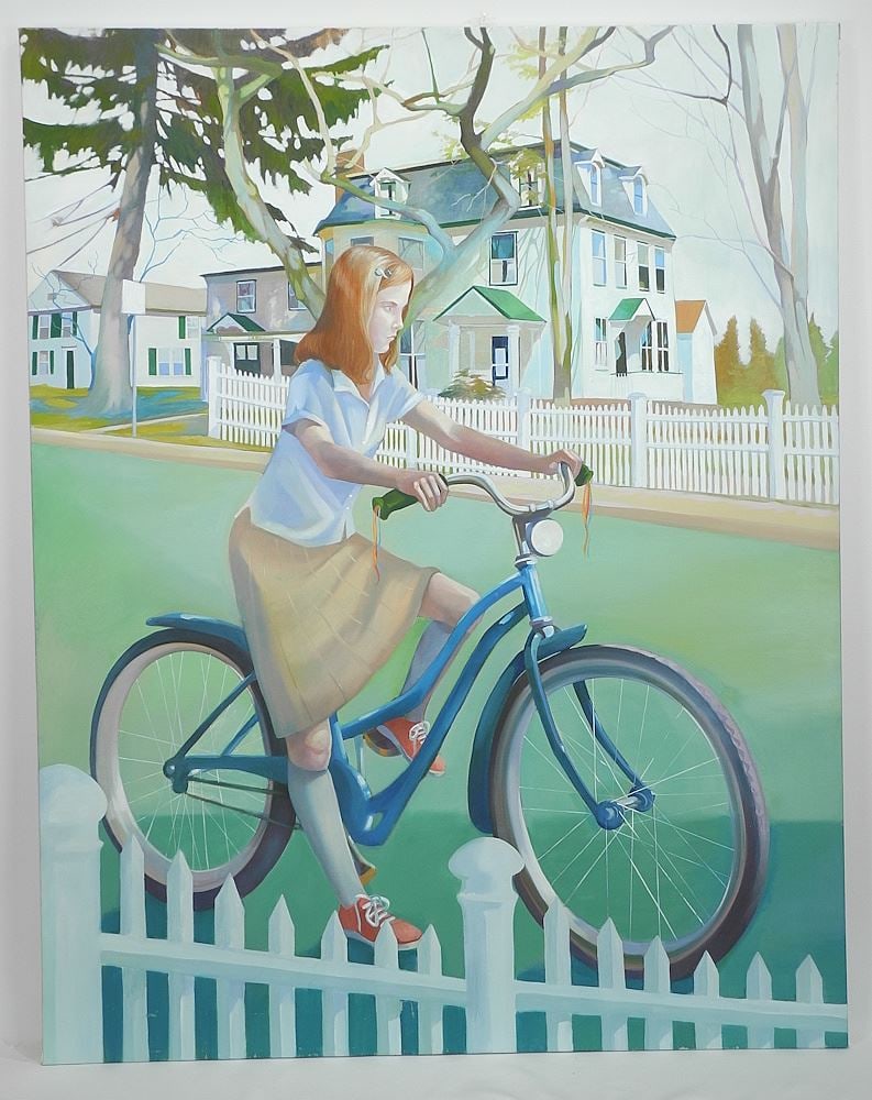 Oil on Canvas signed with Label Grace O'Connor, 48 x 38", "Stop, Look & Listen".: Oil on Canvas signed with Label Grace O'Connor, 48 x 38", "Stop, Look & Listen".