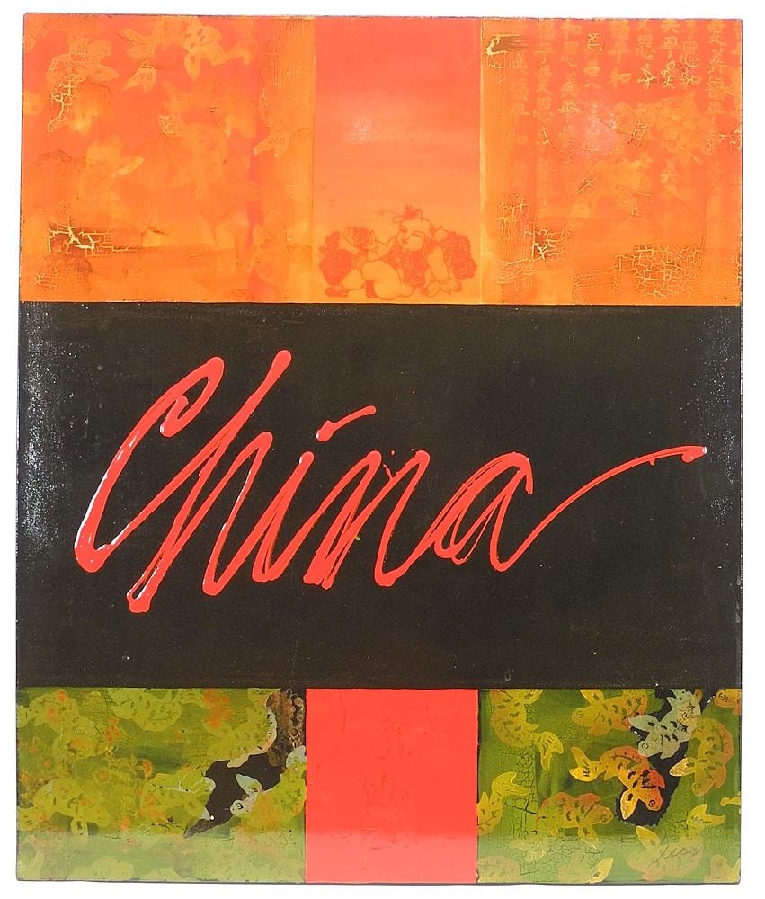 Acrylic & Gel on Canvas signed (Grant) Leier, 36 x 30", "China China 1" 2002.: Acrylic & Gel on Canvas signed (Grant) Leier, 36 x 30", "China China 1" 2002.