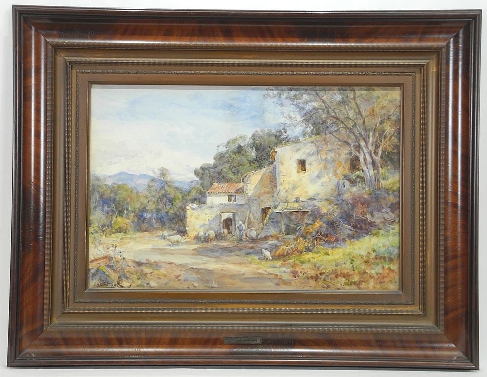 Watercolour signed E.A.(Ernest Albert) Waterlow, 13 3/4 x 20 3/4", "A Riviera Farm". (1 of 7)