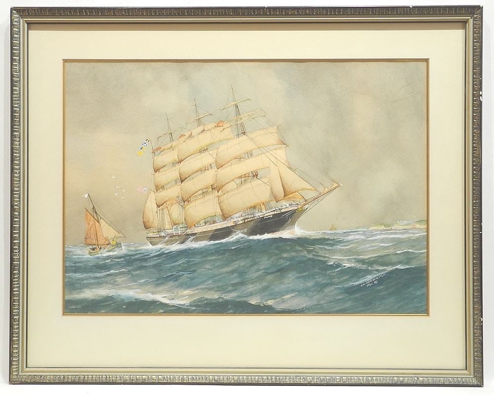 Watercolour signed J. (Jack) W. Hardcastle Jan'69, 13 5/8 x 19 1/2", "Barque Pamir". (1 of 5)