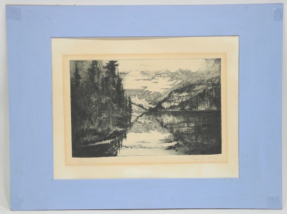Drypoint Etching signed (William) Garnett Hazard, Plate 5 3/4 x 8 7/8" , "Lake Louise" (as found) (1 of 4)