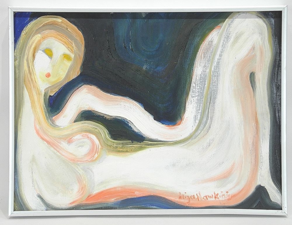 Oil on Canvas signed Eliza Hawkins, 11 1/2 x 15 1/2", "Reclining Nude".: Oil on Canvas signed Eliza Hawkins, 11 1/2 x 15 1/2", "Reclining Nude".