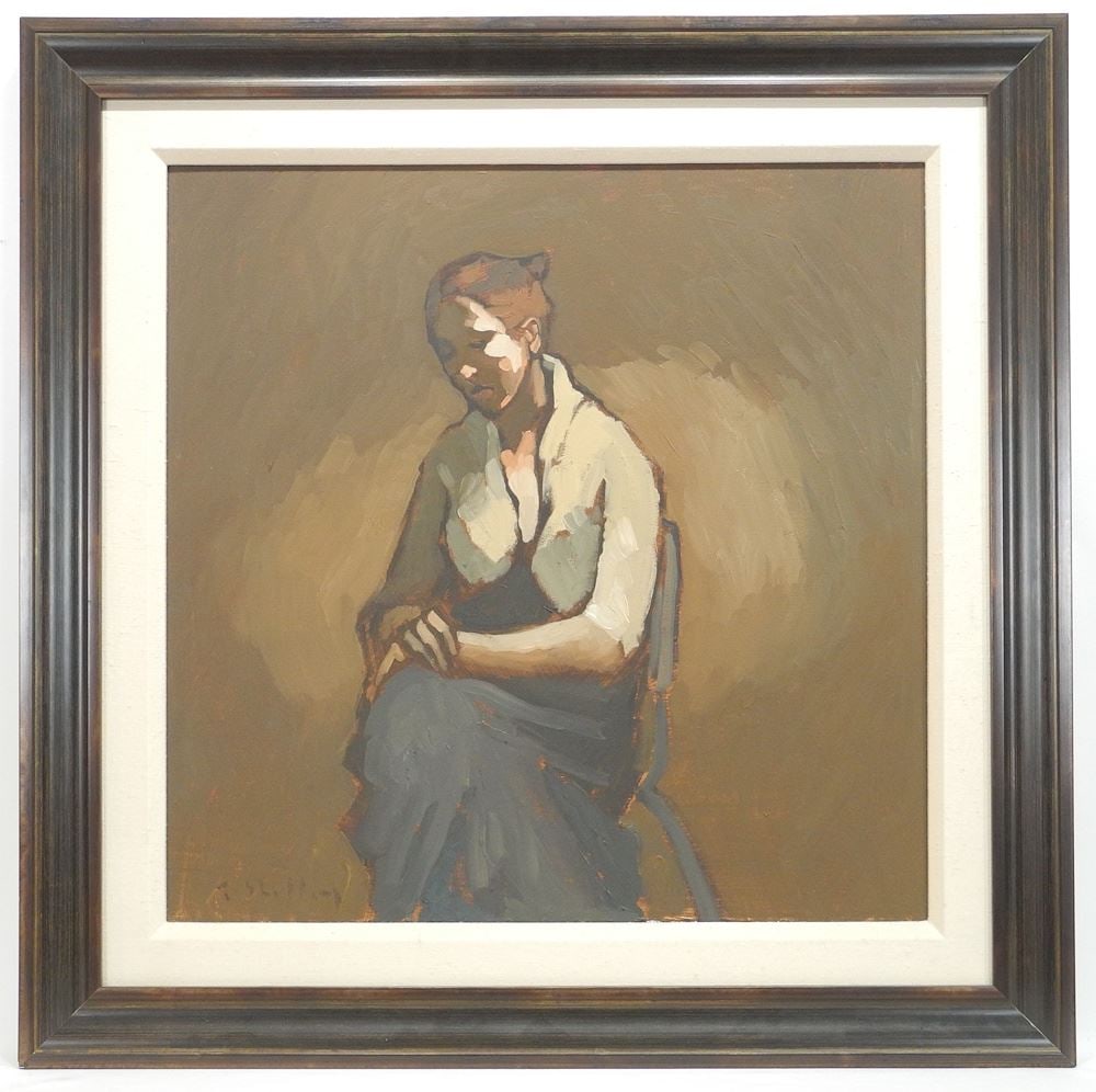 Oil on Canvas signed T. (Travis) Shilling, 24 x 24", "Tonya, Girl in White Sweater". (1 of 4)