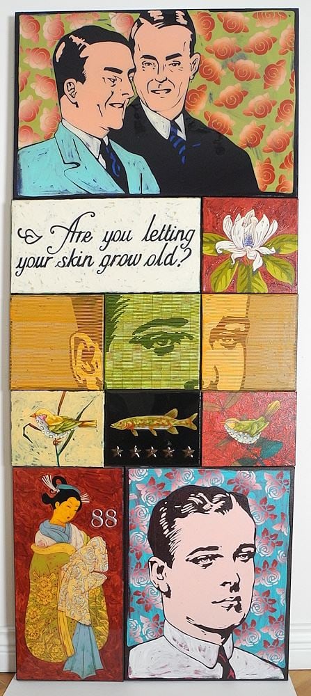 Mixed Media signed Grant Leier, 72 x 30", "Are You Letting Your Skin Grow Old". (1 of 5)