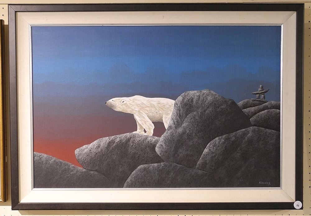 Acrylic on Canvas signed (Ken) Kirkby, 22 3/4 x 35", "Polar Bear". (1 of 3)