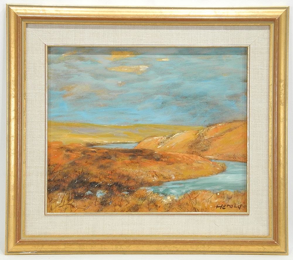 Oil on Board signed (Hans) Herold, 9 1/2 x 11 1/4", "Prairie Scene". (1 of 5)