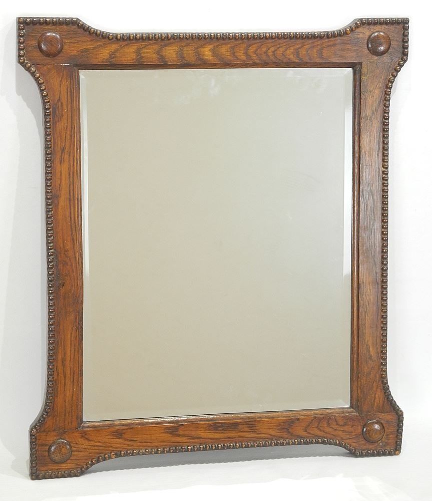 Beaded Oak Frame Beveled Glass Mirror, 25 1/2"h. (1 of 3)