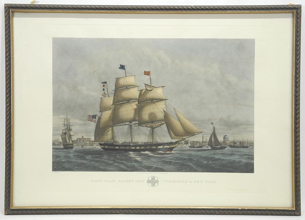 Colour Engraving of a First Class Packet Ship, 20" x 28 1/2", "Yorkshire".: Colour Engraving of a First Class Packet Ship, 20" x 28 1/2", "Yorkshire".