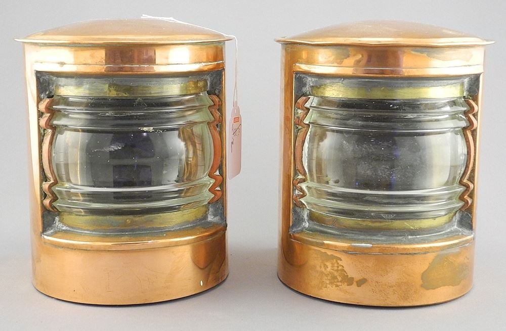 Two Copper Signal Lamps, Unmarked, 6"h.: Two Copper Signal Lamps, Unmarked, 6"h.