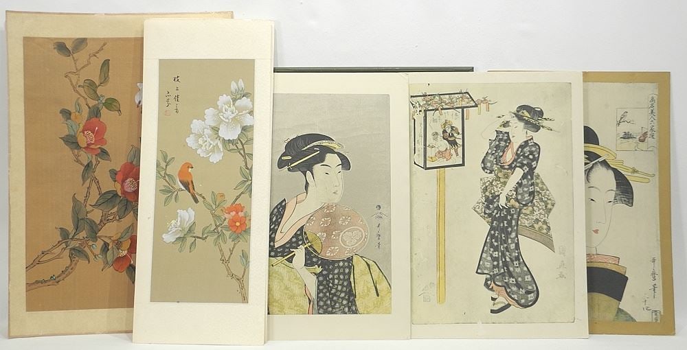 Collection of Japanese & Chinese Prints/Colours on Silk/Reprints, Appr. 23 Pcs, Largest 20 1: Collection of Japanese & Chinese Prints/Colours on Silk/Reprints, Appr. 23 Pcs, Largest 20 1
