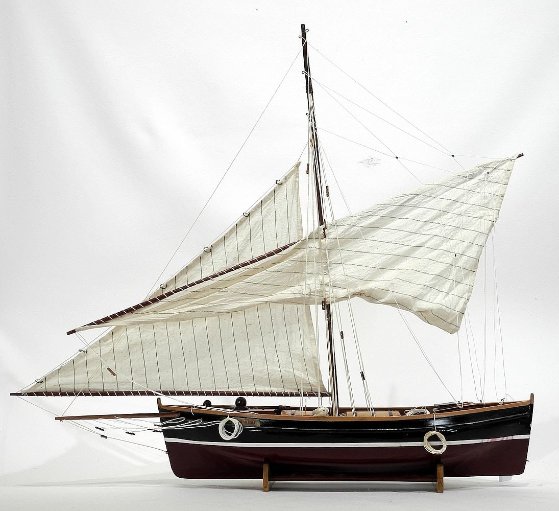 Wooden Model Sailing Vessel, 27" in Length with Sail.: Wooden Model Sailing Vessel, 27" in Length with Sail.