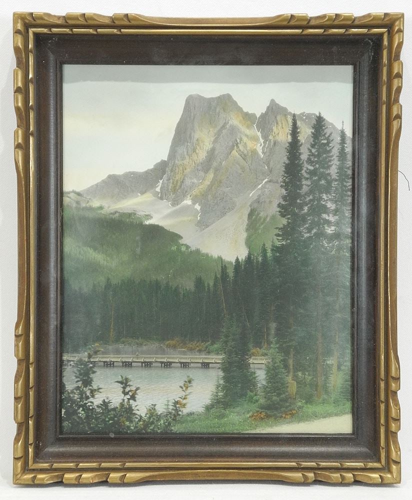 Hand Tinted Photograph by Joseph F. Spalding, 9 1/2 x 7 1/2", "Mt. Burgess Emerald Lake...". (1 of 2)