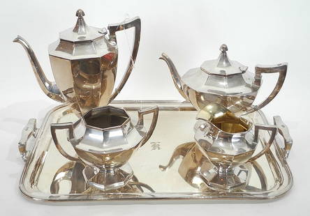 Wilcox Silver Plate Co. Five Piece Plated Tea & Coffee Service, 9 3/4"h: Wilcox Silver Plate Co. Five Piece Plated Tea & Coffee Service, 9 3/4"h
