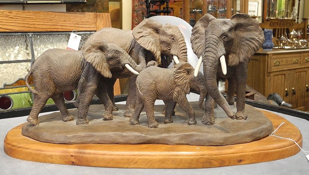 Ceramic Elephant Diorama, 19"w. (1 of 2)
