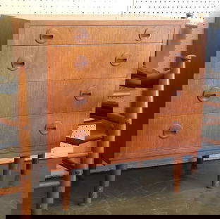 Danish Modern Teak Four Drawer Chest , 29 1/4 x 27 1/4 x 16 7/8".: Danish Modern Teak Four Drawer Chest , 29 1/4 x 27 1/4 x 16 7/8".