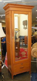 Teak Single Door Wardrobe with Plate Glass Door, 77"h.: Teak Single Door Wardrobe with Plate Glass Door, 77"h.