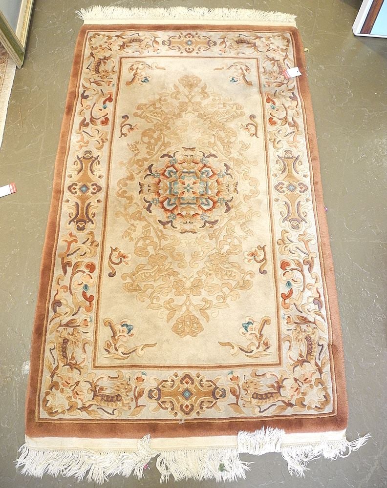 British Indian Sculpted Wool Carpet Approximately 5'10" x 3'1". (1 of 1)