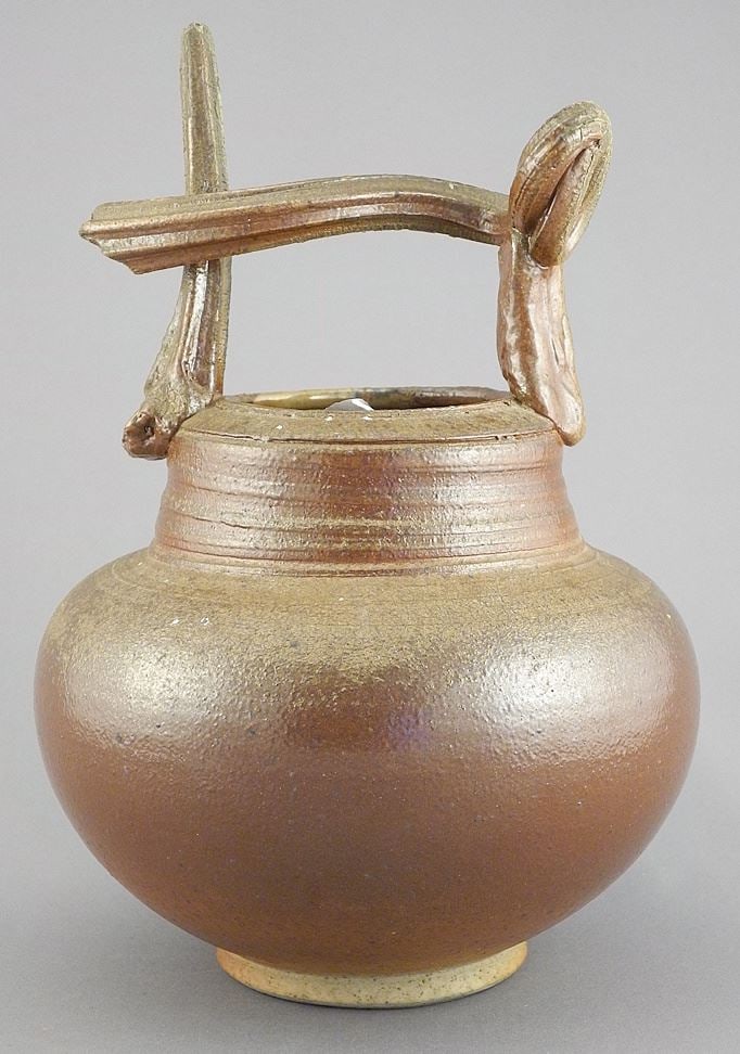 Wood Fired Shino Vase signed (Gordon) Hutchens, 8 7/8"h.: Wood Fired Shino Vase signed (Gordon) Hutchens, 8 7/8"h.