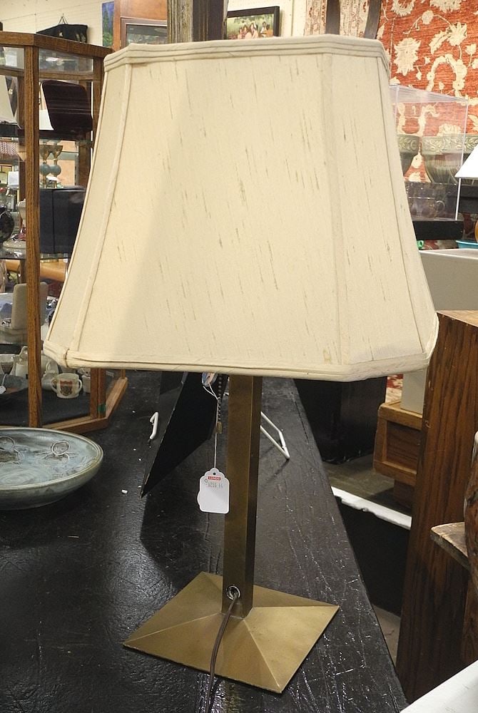 Brass Square Column Table Lamp with Remnant Chicago Label, TH 22 1/2"h. (1 of 1)