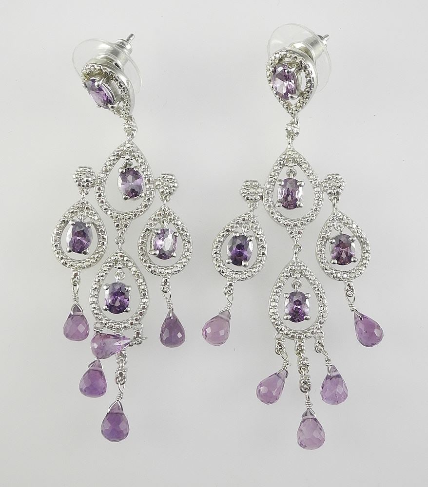Pair of Sterling (marked 925) Amethyst Chandelier Earrings, 2 3/4" h, 11.8g. (1 of 2)
