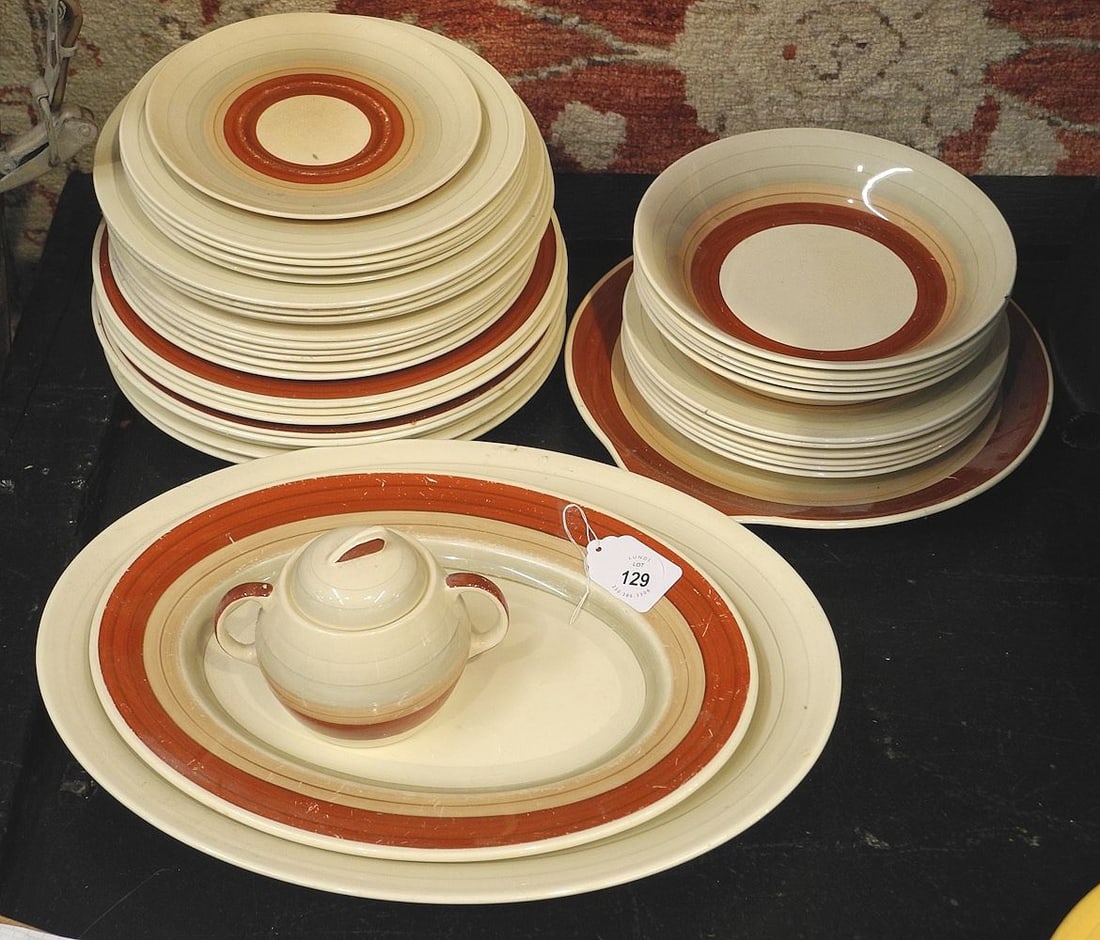 Set of Susie Cooper Crown Works Burslem "Wedding Band Red" Dinner Ware. (1 of 2)