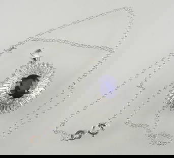Sterling Silver (marked 925) Mazola Sapphire & Zircon Necklace, 17"L: Sterling Silver (marked 925) Mazola Sapphire & Zircon Necklace, 17"L