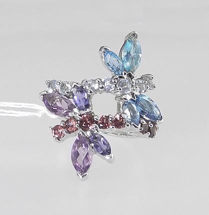 Sterling (marked 925) Rhodolite/ Garnet/Topaz Butterfly Ring, Size 6 1/2, 7.1g. (1 of 3)