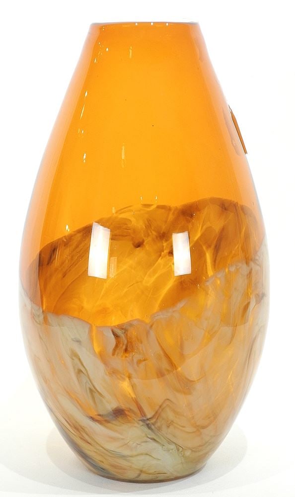 Amber Glass Tear Drop Vase, Polished Pontis, 16 1/2"h.: Amber Glass Tear Drop Vase, Polished Pontis, 16 1/2"h.