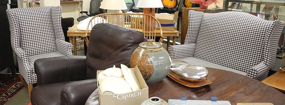 Blue Gingham Love Seat & Wingback Armchair, Country Manor Maiden NC.: Blue Gingham Love Seat & Wingback Armchair, Country Manor Maiden NC.