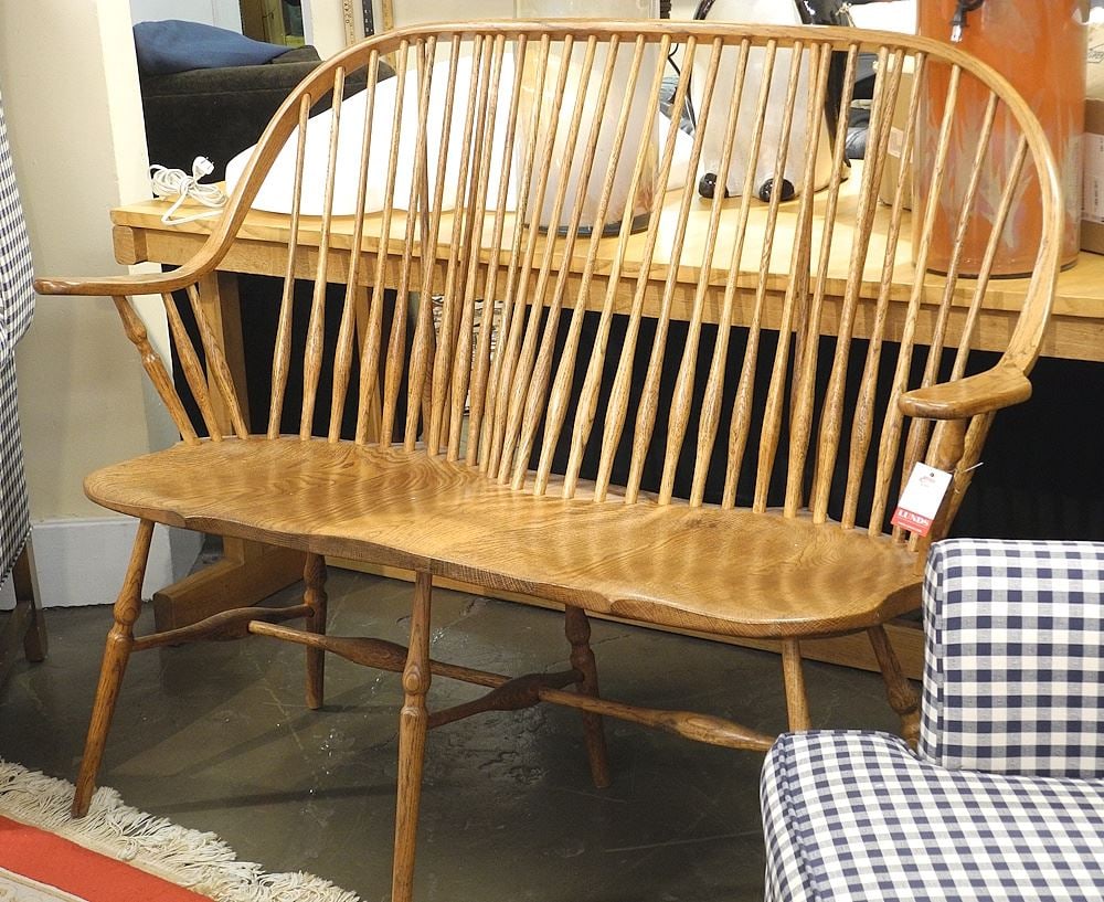 Oak Windsor Settee signed Muehlman 306, 49 1/2"w. (1 of 3)