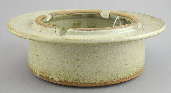 Stoneware Ashtray with Impressed Mark of Ian Steele, 7 7/8" Diameter.: Stoneware Ashtray with Impressed Mark of Ian Steele, 7 7/8" Diameter.