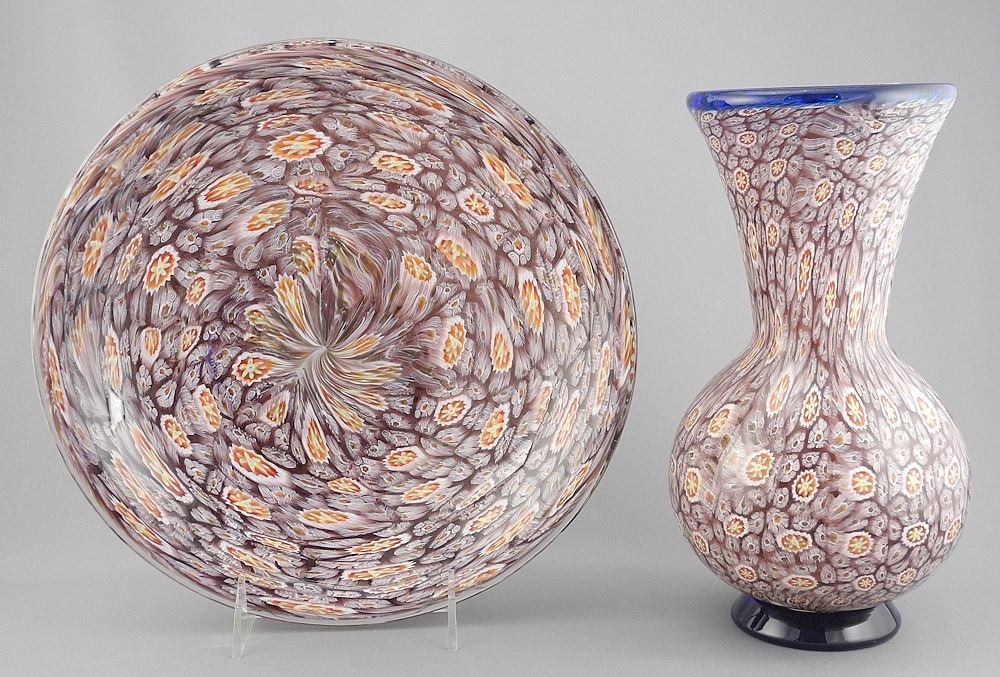 Murano Glass Vase & Dish, Dish signed Cimarosto, 9 1/2"h & 10 3/8" Diameter.: Murano Glass Vase & Dish, Dish signed Cimarosto, 9 1/2"h & 10 3/8" Diameter.