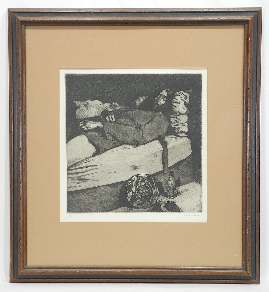 Etching signed S. (Sigmund) Abeles, 12 5/8 x 12 1/4", "VW Hubcap" #19/50 , 1961. (1 of 3)