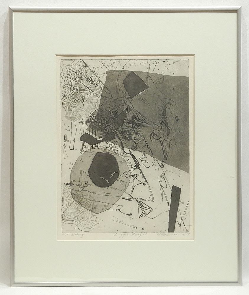 Etching signed F.Faminou 1977, 12 1/2 x 9 1/4", "Buggir Woogie". (1 of 3)