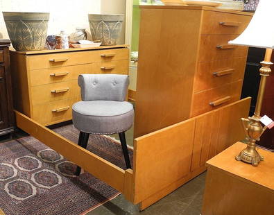 Three Piece Eliel Saarinen Bedroom Suite (as found/condition noted).: Three Piece Eliel Saarinen Bedroom Suite (as found/condition noted).