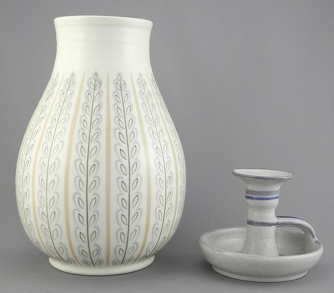 Poole Pottery Vase Marked EX/YHP (9 5/8") with Carter Stabler Adams Chamber Stick, 3 3/4"h. (1 of 2)