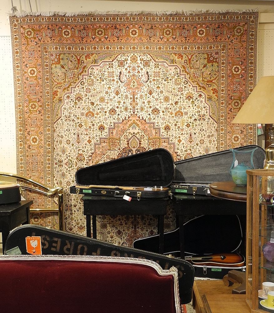 Hand Knotted Wool & Silk Carpet Approximately 8'4" x 10'3". (1 of 3)