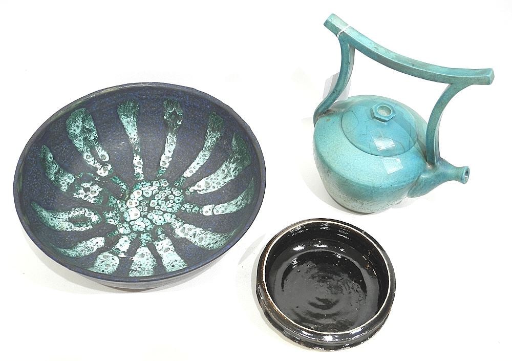 Collection of Ceramics: Bowl signed Michael Victoria BC'70/Raku Teapot (unsigned). (1 of 3)