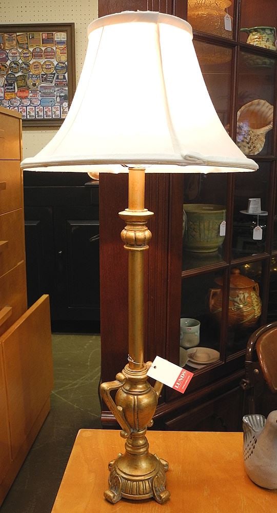 Contemporary Gilt Metal Candlestick Style Table Lamp, 32"h. (1 of 1)