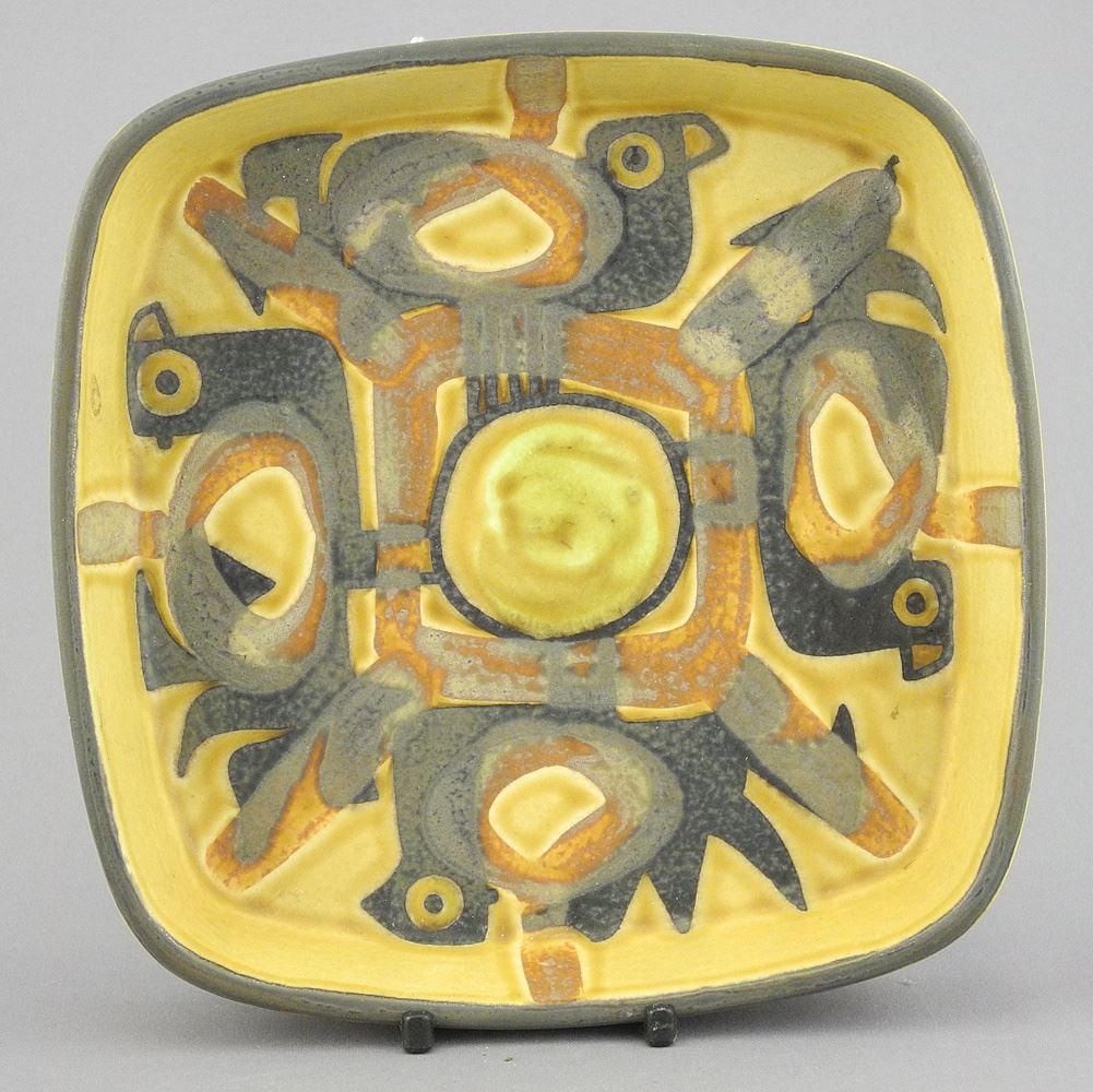 Royal Copenhagen Fajance Square Dish , Design: Johanne Gerber, 6 5/8"h.: Royal Copenhagen Fajance Square Dish , Design: Johanne Gerber, 6 5/8"h.