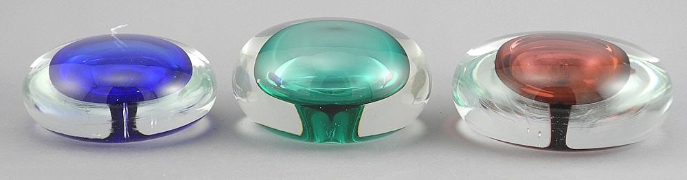 Three Glass Paper Weights signed Phillips'93, 3 1/4 - 3 5/8" Diam. (1 of 3)