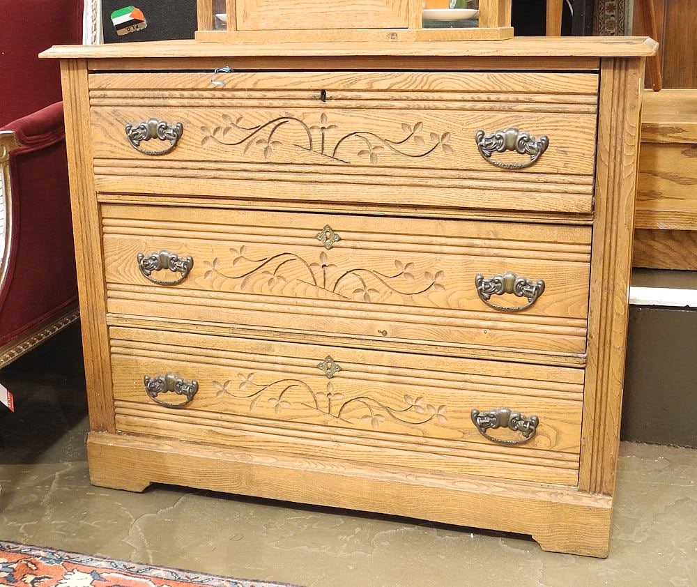 Eastlake Elm Three Drawer Chest, 31"h.: Eastlake Elm Three Drawer Chest, 31"h.