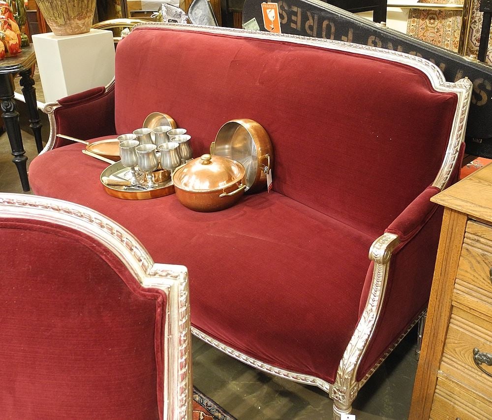 Louis XVI-Style Silvered Wood Settee: Louis XVI-Style Silvered Wood Settee