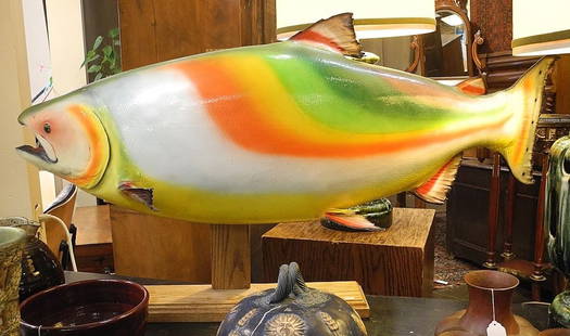 Taxidermy Chinook Salmon, 50"L (pigment loss noted).: Taxidermy Chinook Salmon, 50"L (pigment loss noted).
