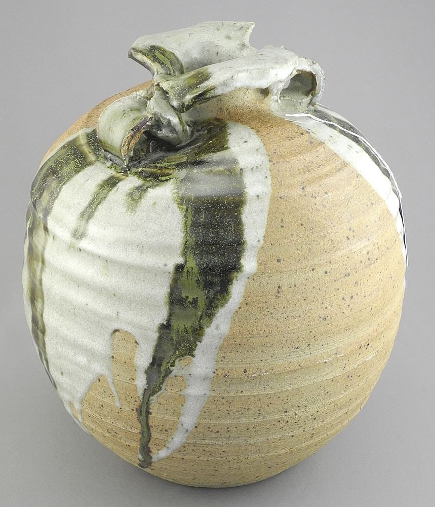 Stoneware "Altered" Vase signed (Neil) Liske, 10 1/4"h.: Stoneware "Altered" Vase signed (Neil) Liske, 10 1/4"h.